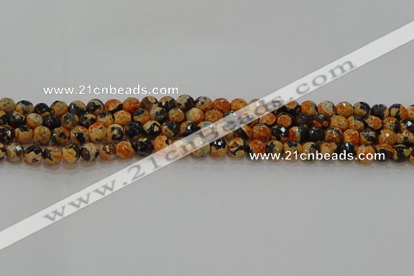 CAG9456 15.5 inches 6mm faceted round fire crackle agate beads