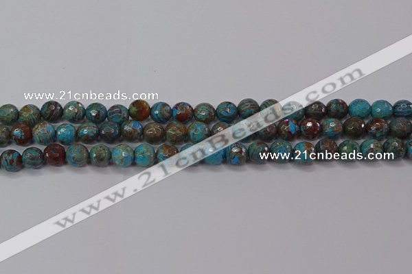 CAG9482 15.5 inches 8mm faceted round blue crazy lace agate beads