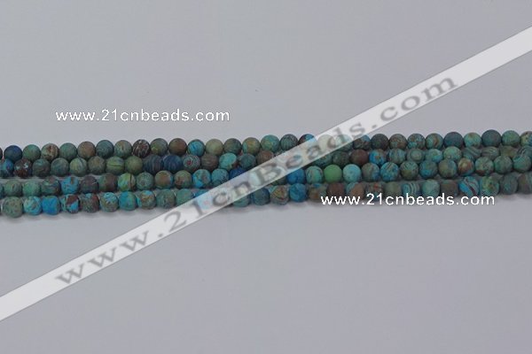 CAG9492 15.5 inches 4mm round matte blue crazy lace agate beads