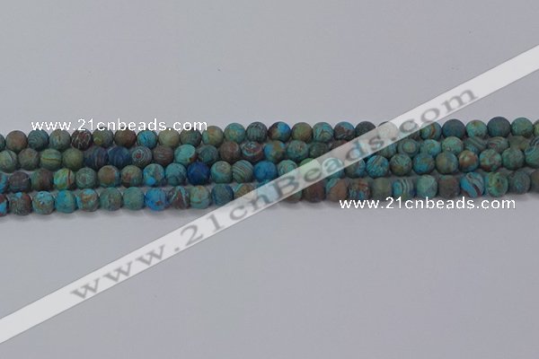 CAG9493 15.5 inches 6mm round matte blue crazy lace agate beads