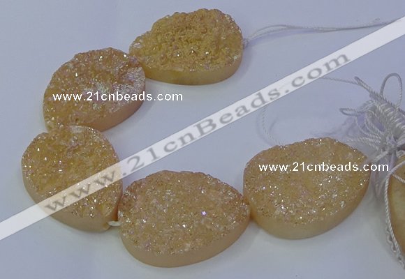 CAG9671 7.5 inches 30*40mm teardrop champagne plated druzy agate beads