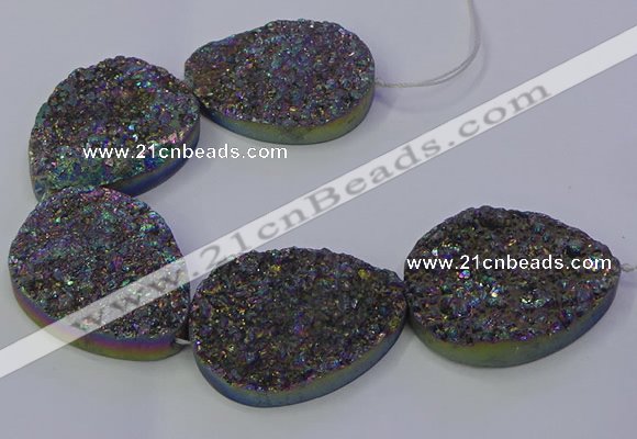 CAG9674 7.5 inches 30*40mm teardrop rainbow plated druzy agate beads