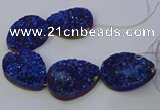 CAG9676 7.5 inches 30*40mm teardrop blue plated druzy agate beads