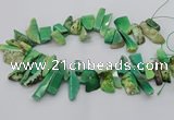 CAG9725 Top drilled 8*20mm - 12*40mm freeform grass agate beads