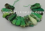 CAG9726 Top drilled 15*35mm - 18*40mm freeform grass agate beads