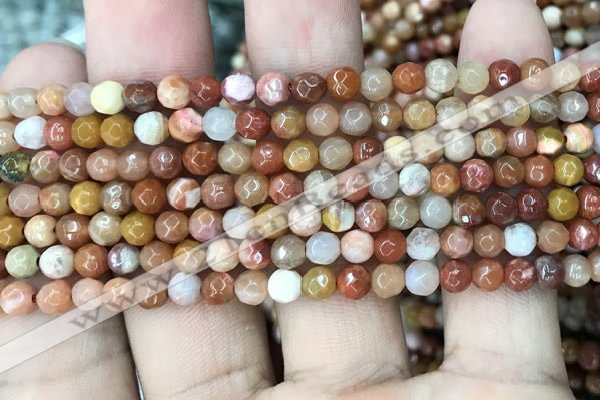 CAG9810 15.5 inches 4mm faceted round wood agate beads wholesale