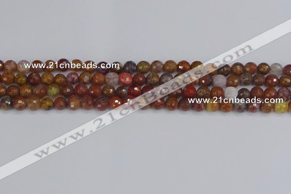 CAG9845 15.5 inches 4mm faceted round red moss agate beads