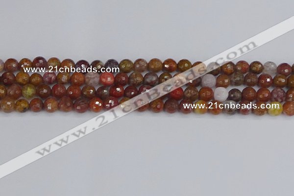 CAG9846 15.5 inches 6mm faceted round red moss agate beads