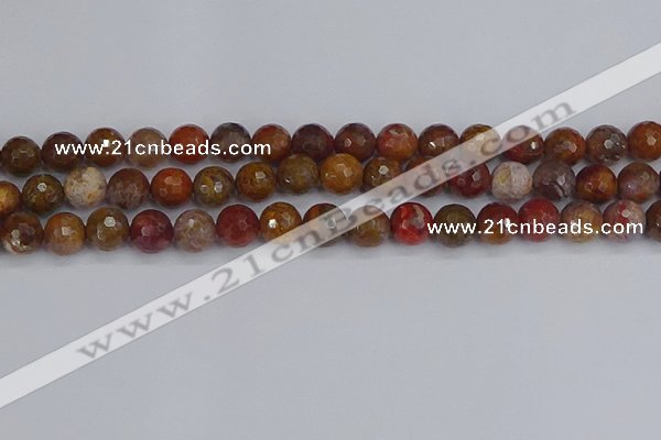 CAG9847 15.5 inches 8mm faceted round red moss agate beads