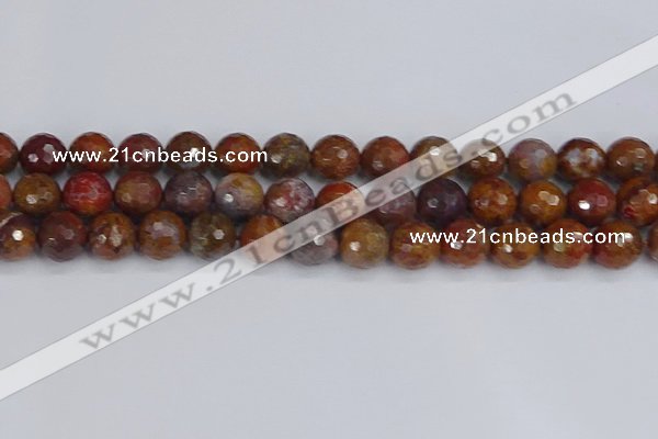 CAG9848 15.5 inches 10mm faceted round red moss agate beads