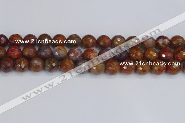 CAG9849 15.5 inches 12mm faceted round red moss agate beads