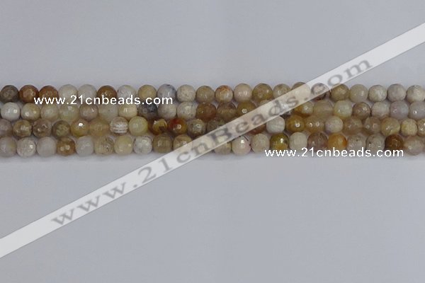 CAG9853 15.5 inches 6mm faceted round ocean fossil agate beads