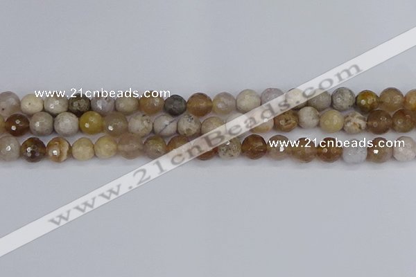 CAG9854 15.5 inches 8mm faceted round ocean fossil agate beads