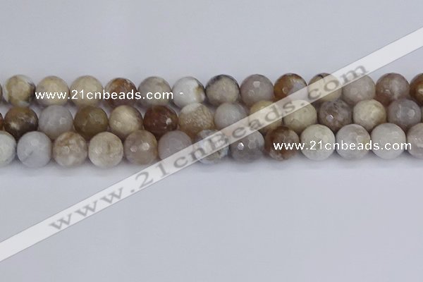 CAG9856 15.5 inches 12mm faceted round ocean fossil agate beads