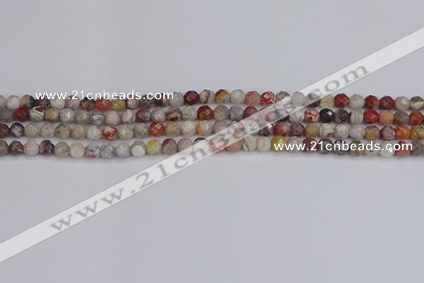 CAG9860 15.5 inches 4mm faceted round Mexican crazy lace agate beads