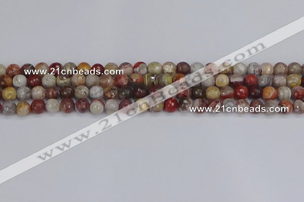 CAG9861 15.5 inches 6mm faceted round Mexican crazy lace agate beads