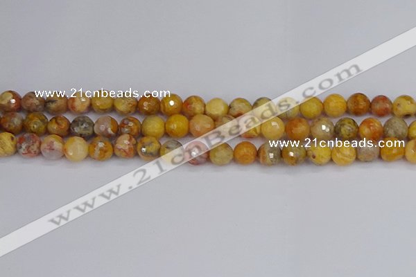 CAG9870 15.5 inches 8mm faceted round yellow crazy lace agate beads