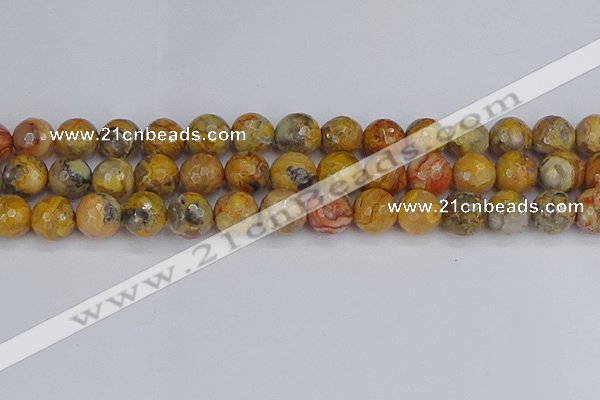 CAG9872 15.5 inches 12mm faceted round yellow crazy lace agate beads