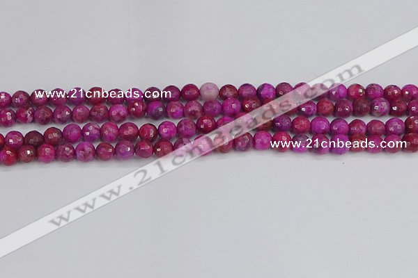 CAG9875 15.5 inches 4mm faceted round fuchsia crazy lace agate beads