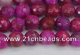 CAG9876 15.5 inches 6mm faceted round fuchsia crazy lace agate beads