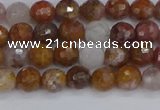 CAG9910 15.5 inches 4mm faceted round red moss agate beads