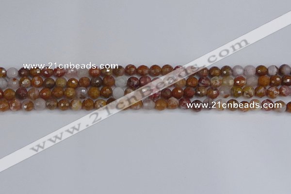 CAG9910 15.5 inches 4mm faceted round red moss agate beads