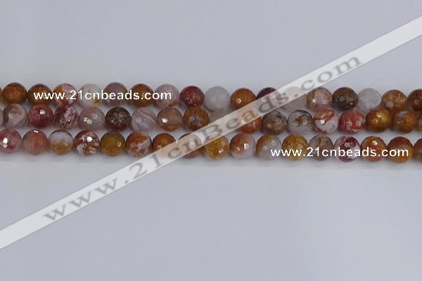 CAG9912 15.5 inches 8mm faceted round red moss agate beads