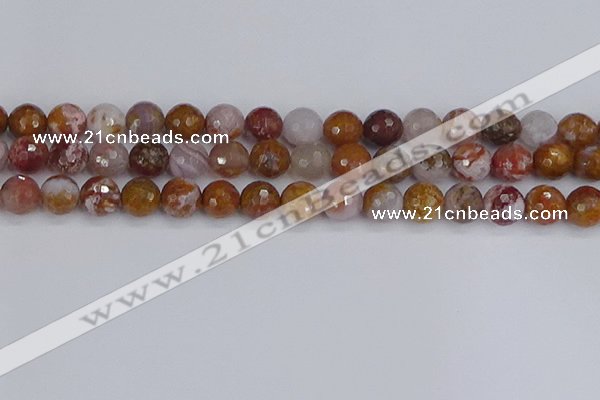 CAG9913 15.5 inches 10mm faceted round red moss agate beads