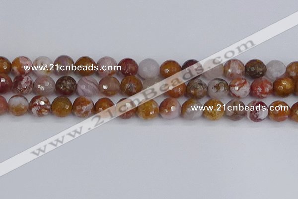 CAG9914 15.5 inches 12mm faceted round red moss agate beads