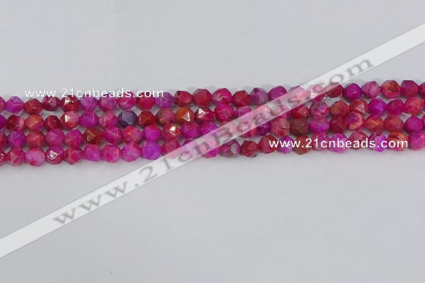 CAG9951 15.5 inches 6mm faceted nuggets fuchsia crazy lace agate beads