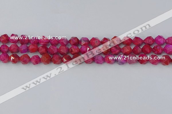 CAG9952 15.5 inches 8mm faceted nuggets fuchsia crazy lace agate beads