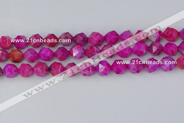 CAG9954 15.5 inches 12mm faceted nuggets fuchsia crazy lace agate beads