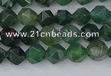 CAG9969 15.5 inches 6mm faceted nuggets moss agate beads