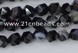CAG9981 15.5 inches 6mm faceted nuggets black line agate beads