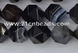 CAG9983 15.5 inches 10mm faceted nuggets black line agate beads