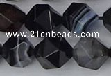 CAG9984 15.5 inches 12mm faceted nuggets black line agate beads