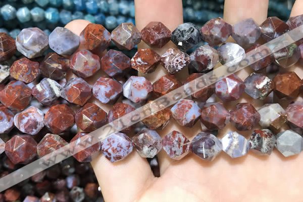 CAG9989 15.5 inches 10mm faceted nuggets red lightning agate beads
