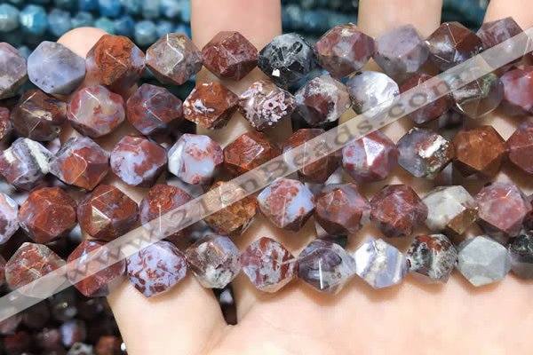 CAG9990 15.5 inches 12mm faceted nuggets red lightning agate beads