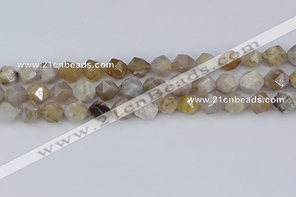 CAG9995 15.5 inches 10mm faceted nuggets ocean fossil agate beads