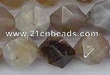 CAG9996 15.5 inches 12mm faceted nuggets ocean fossil agate beads