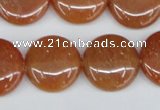 CAJ166 15.5 inches 20mm flat round red aventurine jade beads