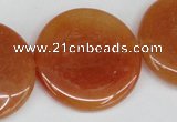 CAJ168 15.5 inches 30mm flat round red aventurine jade beads