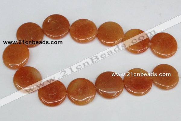 CAJ168 15.5 inches 30mm flat round red aventurine jade beads