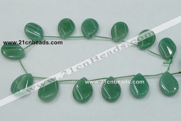 CAJ62 Top-drilled 22*30mm twisted teadrop green aventurine jade beads