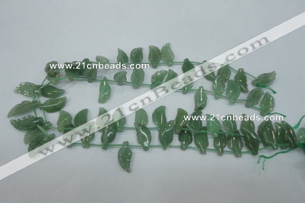 CAJ89 Top-drilled 10*20mm carved leaf green aventurine beads wholesale