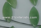 CAJ90 Top-drilled 15*35mm carved leaf green aventurine beads wholesale