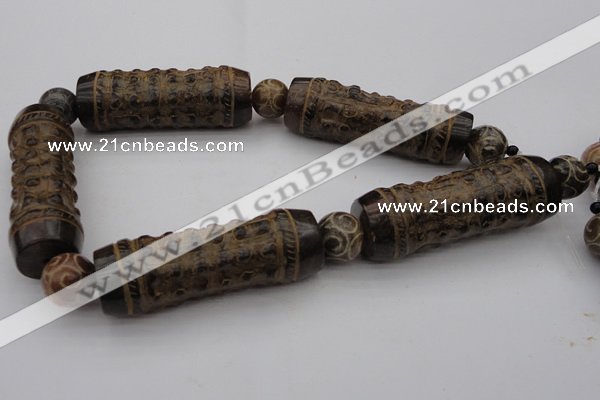 CAL01 14.5 inches 20*60mm carved drum agalmatolite beads