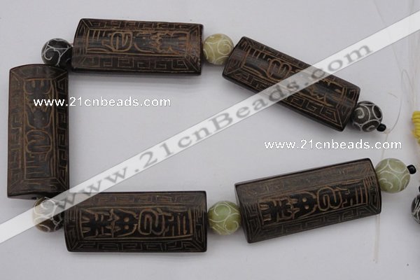 CAL08 14.5 inches 25*52mm carved rectangle agalmatolite beads