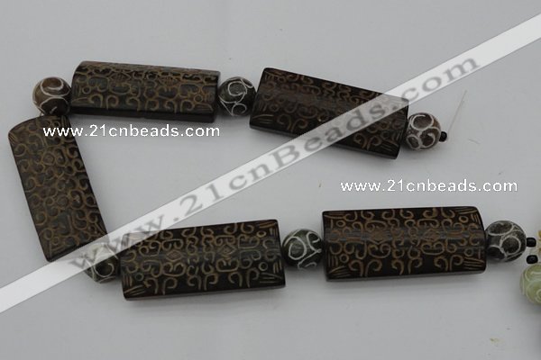 CAL09 14.5 inches 25*55mm carved rectangle agalmatolite beads
