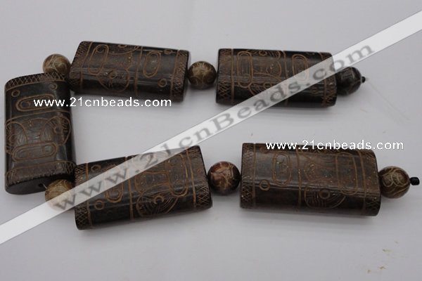 CAL15 14.5 inches 30*60mm carved rectangle agalmatolite beads